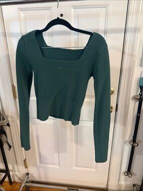 Square Neck Ribbed Knit Top in Deep Green
